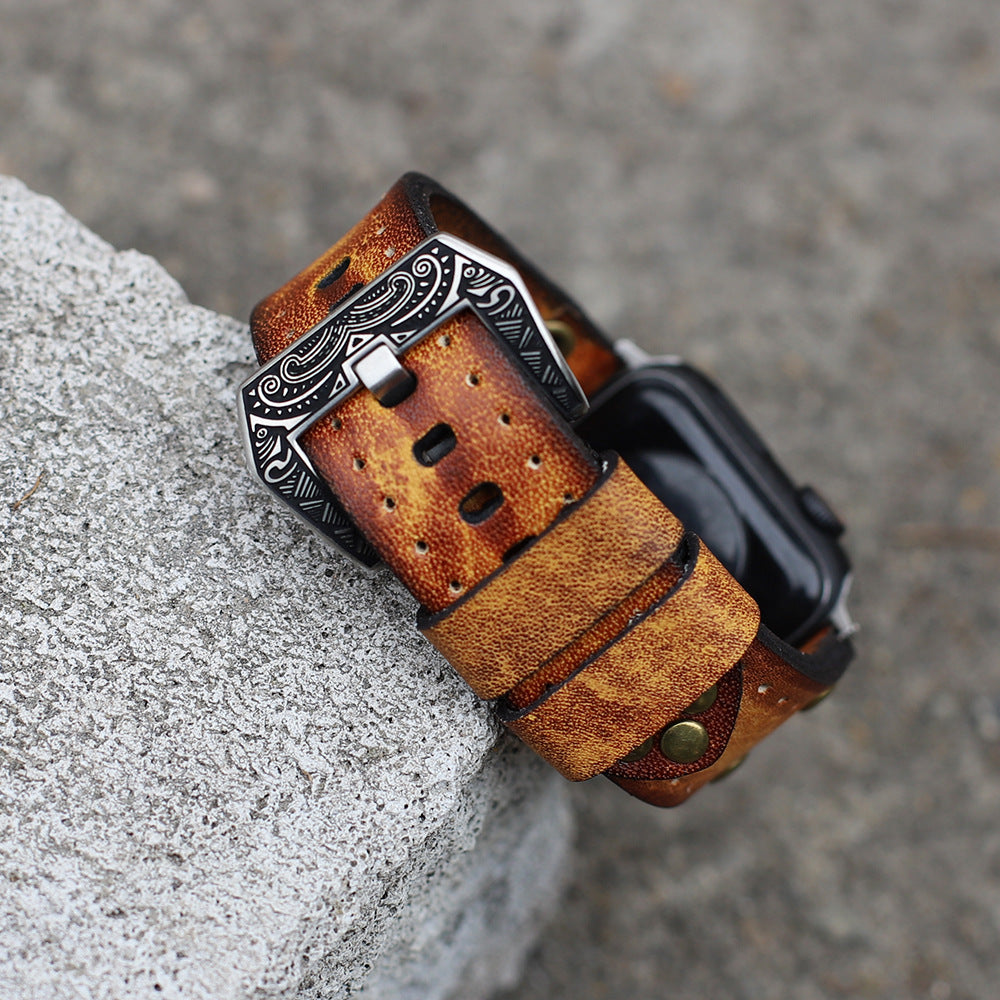 Cowboy style vintage leather apple watch band