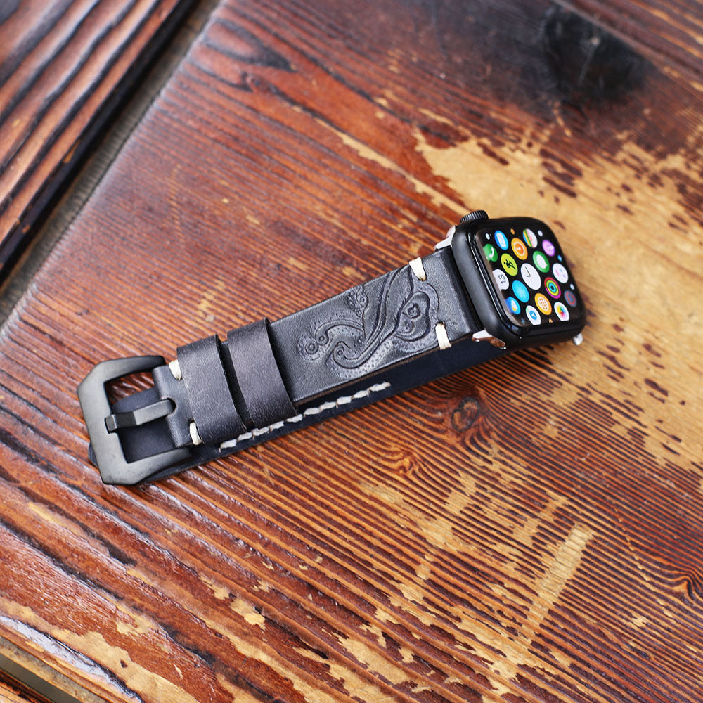 Looopifit Retro Leather apple watch band black