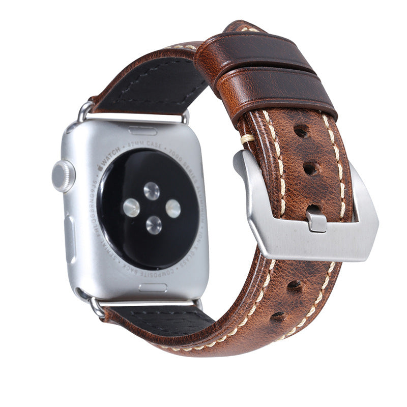 Loopifit Leather Apple Watch Brown Band Silver Adapter