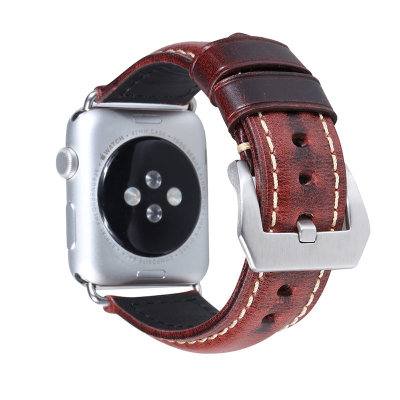 Loopifit Leather Apple Watch Red Band Silver Adapter