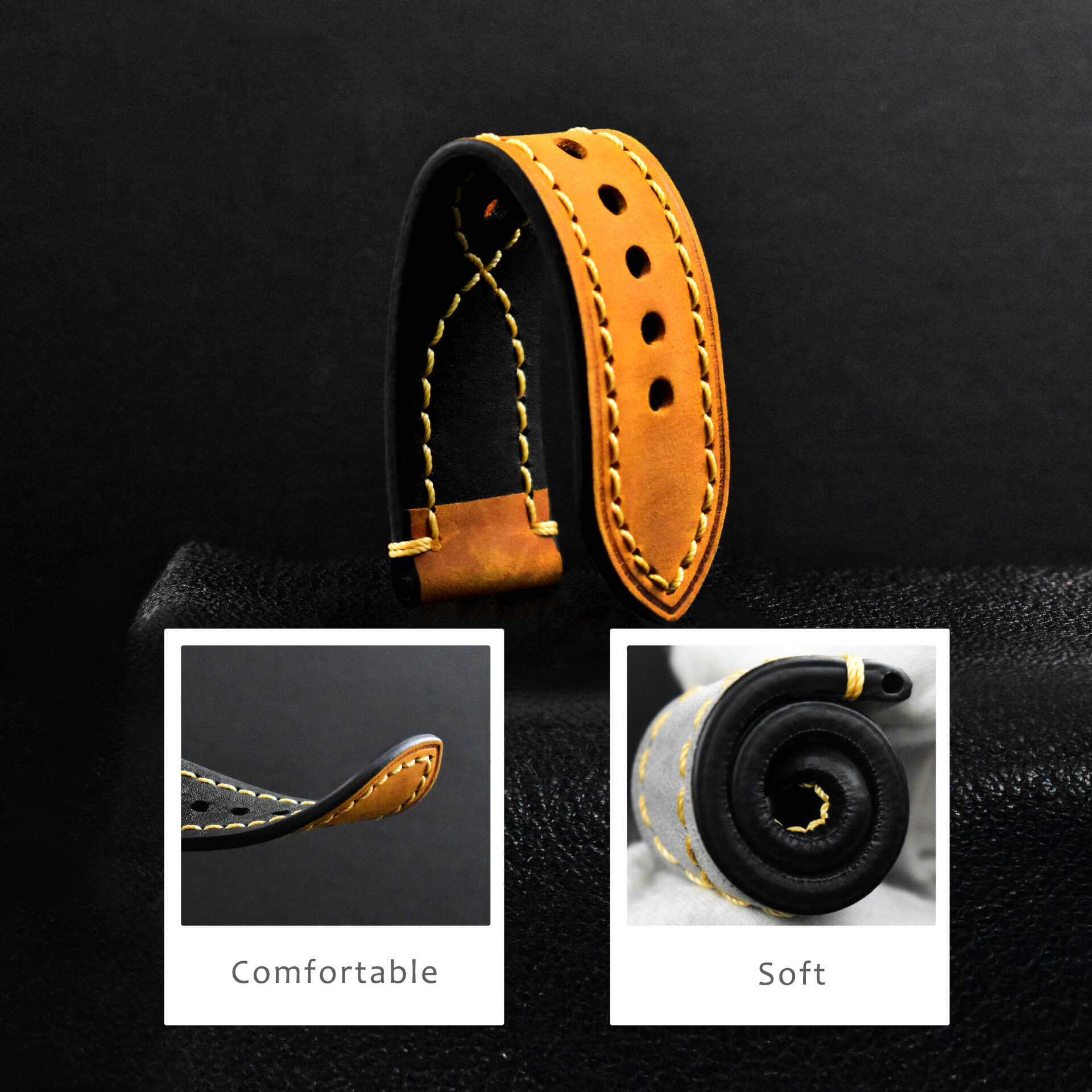 Soft comfortable leather watch bands for men